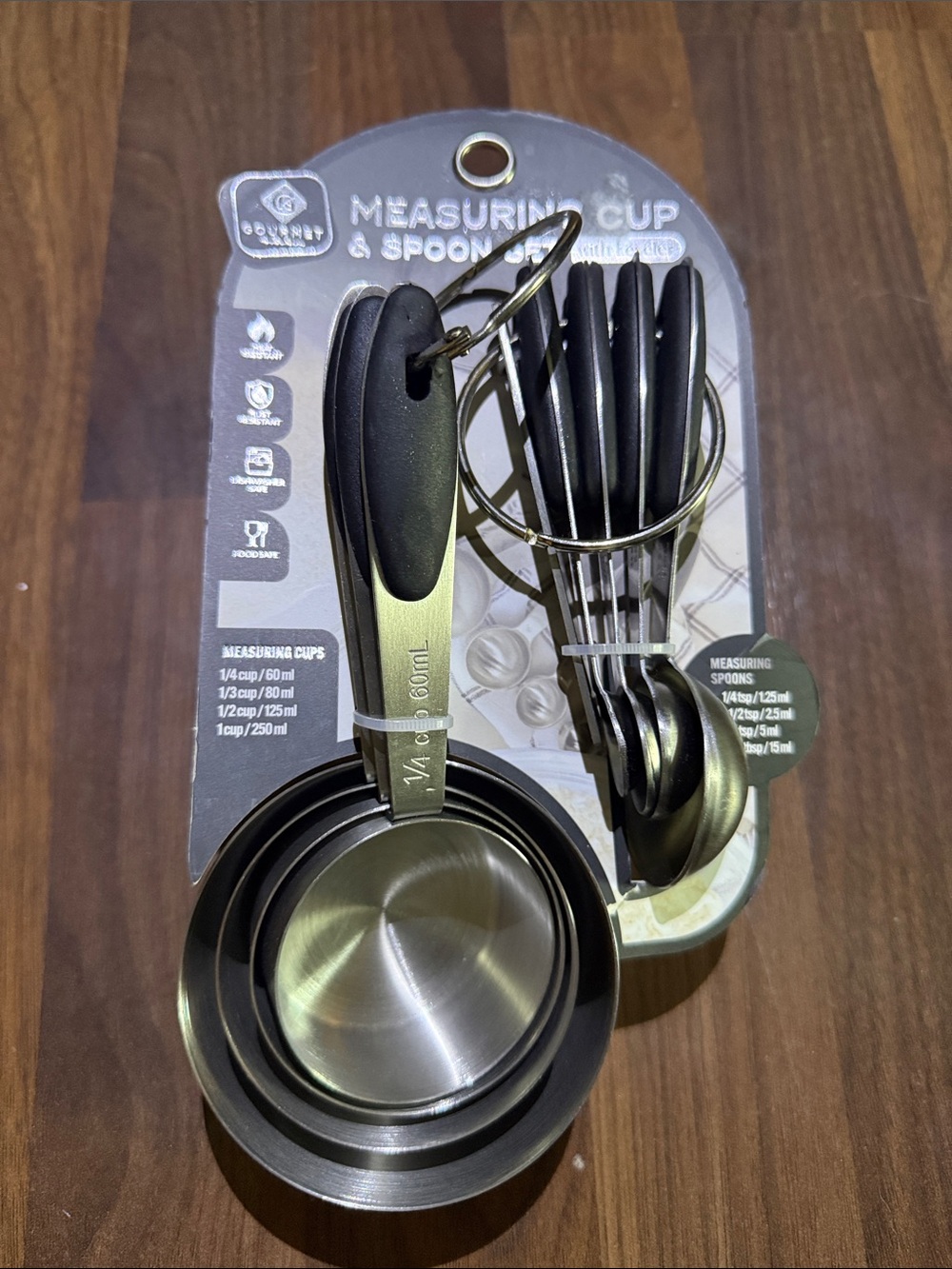 Stainless Steel Measuring Cups & Spoons Set - Black Handles